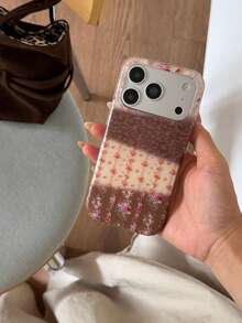 Maillard Patchwork Floral Phone Case Compatible With Iphone 17 Pro Max, 16 Pro, 15, 14, 13, Women's Full Coverage Anti-Drop Protective Cover With Lanyard - Brown - View 11