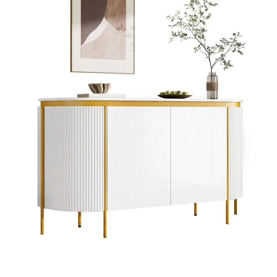 Sideboard Made Of Wood With 4 Doors With Storage With Doors White For Living Room And Dining Room - White - View 1