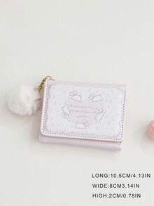 Girl Dream Love Rabbit Bear Snap Button Tri-Fold Wallet, Cute Multi-Card Slot Short Wallet - Pink - View 3