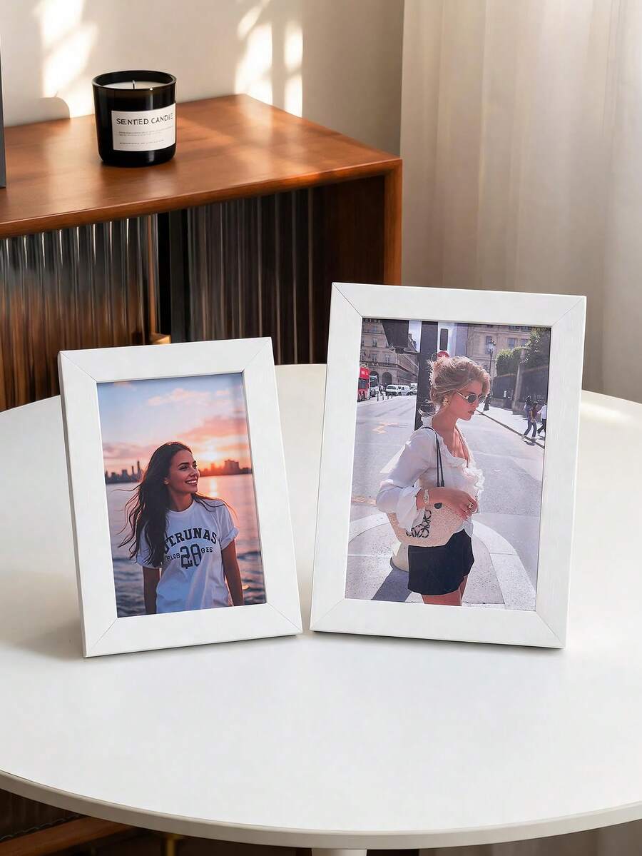 1/3pcs Minimalist White Photo Frame, Tabletop Display Picture Frame For Home Bedroom Living Room Decor, Desktop Photo Holder For Family Photo Portrait Gift - White - View 1