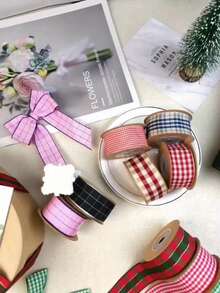 1 Roll 9m Red & Green Plaid Christmas Ribbon, For Gift Bag Ties, Gift Box Packaging, Bouquet & Cake Wrapping, Holiday Party Decoration & Craft Accessories - A - View 11