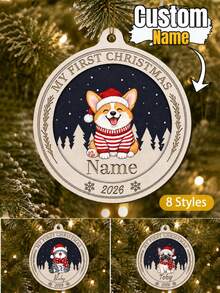 Customized Cat & Dog Round Christmas Hanging Ornament, Personalized Pet Tree Hanging Decoration, Holiday Home Accent, Customized Name Christmas Pendant, Customizable First Christmas Gift, Pet Lover Gift, Seasonal Party Decoration, Christmas Tree Decoration, Home - Multicolor - View 1