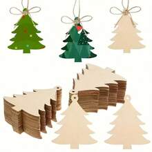 Unpainted Wooden Laser Engraved Star Christmas Tree Shaped Wooden Pieces, Christmas Tree Shaped Wooden Crafts For Painting And Coloring, Home Decor, Holiday Decoration, With Holes For Hanging - A - View 6