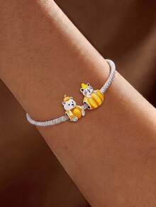 1pc 2026 New Halloween Series Skeleton Pumpkin Cat Pendant, Suitable For Bracelet Necklace DIY Jewelry, Gift For Girlfriend, Family, Party - Beads - View 4