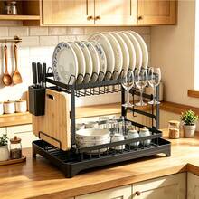 1pc Kitchen Detachable Dish Storage And Drain Rack, 1-Second Installation Dish Rack, Dish Rack, Large Capacity Double-Layer Drying Rack Drain Board Set, Bowl Rack, Cup Rack, Drain Board, Utensil Rack, Kitchen Accessories., Standing Shelf - Multicolor - View 1