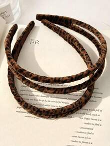 1pc Vintage Brown Leopard Print Double Layer Headband, High Crown, Minimalist Animal Pattern Hairband, Women's Hair Accessory, Daily Casual Commute Versatile - Leopard - View 1
