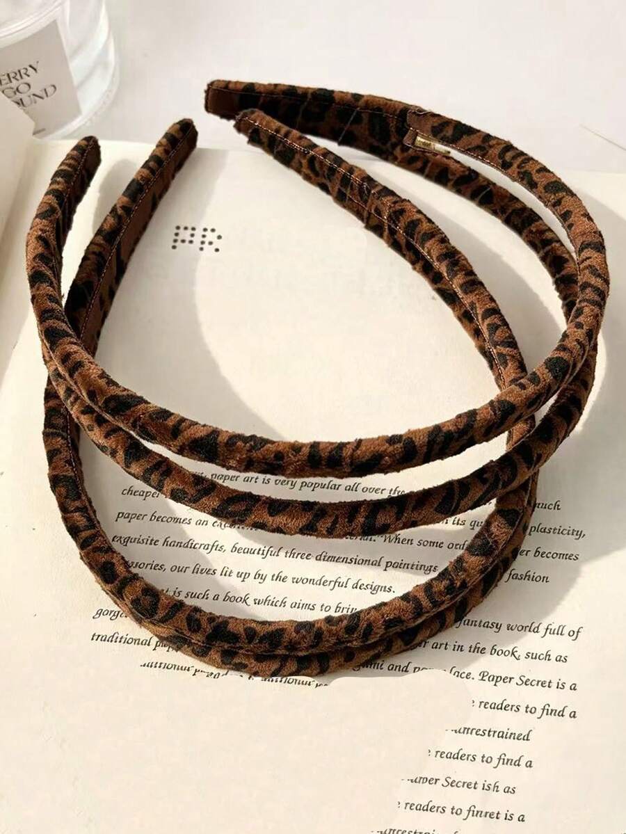 1pc Vintage Brown Leopard Print Double Layer Headband, High Crown, Minimalist Animal Pattern Hairband, Women's Hair Accessory, Daily Casual Commute Versatile - Leopard - View 1