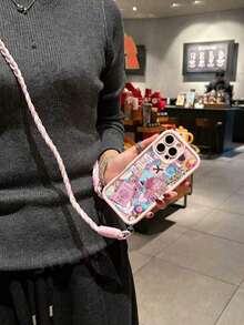 Casing Ponsel Minimalis Tebal Berongga Tahan Guncangan dengan Tali Selempang Motif Pesawat Berwarna Merah Muda Beralur, Casing Lembut Kompatibel dengan iPhone/Penutup Pelindung Ponsel - MultiWarna - View 2