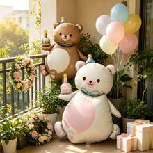 2Pcs Cute Birthday Bear Foil Balloons, Baby Shower Kids Birthday Home Yard Party Decor - Magic Cake Bear - View 8