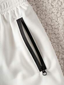 Young Boy Casual Minimalist Versatile Contrast Color Zipper Pocket White Long Pants Suitable For Vacation Travel Sports - White - View 5