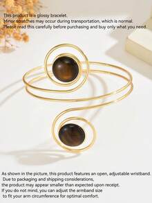 1pc Exotic Vintage Bohemian Gold Asymmetrical Spiral Gradient Turquoise Adjustable Arm Cuff, Suitable For Women's Daily, Vacation, Travel, Atmospheric Accessory - Black - View 7