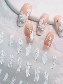 1pc/2pcs Autumn/Winter New White Brushstroke Texture Nail Stickers, Multiple Hand-Painted Brushstroke Patterns, Simulating Oil Painting Smear Texture, Creating Artistic Atmosphere. The Stickers Are Thin And Flexible, With High Texture Reproduction, Clean Cutting, Adhere Smoothly To Nail Surface Without Curling Edges, Easy To Peel And Stick - White - View 2
