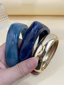 3件組時尚復古加粗多色不對稱壓克力手鐲，附金色開口合金手環，適合女性日常配戴，送給朋友與家人的禮物 - 彩色 - 查看 3