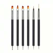 6pcs Black #7 Nail Art Brush Set, Single Nail Decoration Tools, Multi-Function Nail Art Set, Suitable For Detailed Design, Gel Nail Polish Brushes, Nail Beauty Tools - Black - View 8