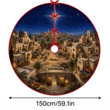 1pc Bethlehem Ancient City Scene Pattern Christmas Tree Skirt, Elegant Color Holiday Decor, 5 Sizes, Unisex Holiday Gift, Suitable For Home And Party Christmas Home Decoration - Bethlehem Ancient City Market - View 14