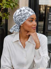 Paisley Printed Pre-Tied Bandana Turban, Soft Silky Head Wrap For Skincare & Home Daily Wear, Holiday Birthday Gift For Women - Multicolor - View 3