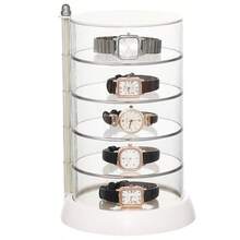 1pc 360° Rotating Watch Storage Box, Dust-Proof Visible Space-Saving Large Capacity Premium Transparent PET Plastic Watch Display Case, Minimalist Modern Transparent Cream White Cylindrical 3/4/5 Layers Optional Independent Compartments Stable Non-Slip Base, Watch Bracelet Jewelry Organizer Display Rack, Vanity Bedroom Daily Use, Birthday Housewarming Mother's Day Gift - Multicolor - View 5