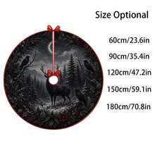 1pc Dark Forest Deer & Crow Pattern Christmas Tree Skirt, Elegant Holiday Decor, 5 Sizes, Unisex Holiday Gift, Suitable For Home And Party Christmas Home Decoration - Dark Forest Moose Crow - View 3