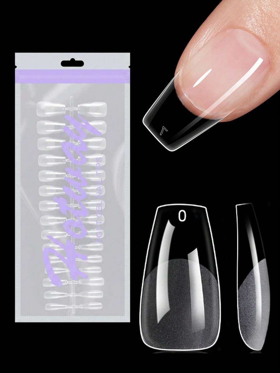 HOTWAY 120/240/360pcs Trapezoid Fake Nails, Ballet Style Hailey #15 Transparent Semi-Matte Acrylic Nail Tips, Wearable Artificial Nails - View 1