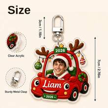 Custom Keychain Christmas Car Photo Charm, Festive Holiday Bag Charm, Personalized Keychain With Name, Whimsical Xmas Car Ornament, Customized Photo Gift For Family & Friends, Customizable Picture Christmas Bag Accessory, Stocking Stuffer Gift - Style a - View 2