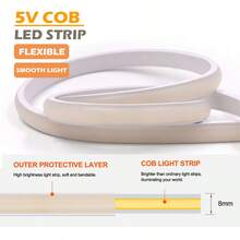 Acosh Neon Lampu Strip LED Neon COB Sentuh Tanpa Langkah yang Dapat Diredupkan 5V 320 LED/M Lampu LED Fleksibel Lampu Tali Neon LED COB dengan Pita Perekat untuk Kamar Tidur Dapur, Pencahayaan DIY Dekorasi Ruangan - MultiWarna - View 5