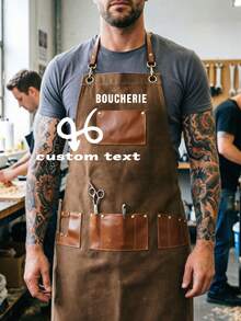 Solid Color Japanese Style Premium Barista Apron, Customizable Logo Embroidery Text Name Store Name, Professional Apron For Baking, Bartending, Coffee Shop, Catering, Kitchen, Painting, Floral Arrangement, Cashier, Hair Salon, Suitable For Daily Business/Holiday Party/All Seasons - Multicolor - View 1