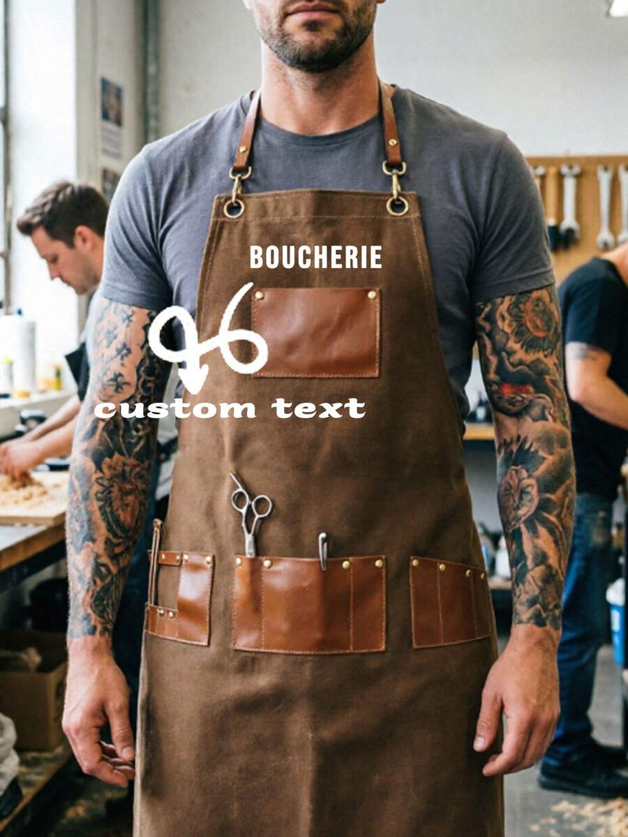 Solid Color Japanese Style Premium Barista Apron, Customizable Logo Embroidery Text Name Store Name, Professional Apron For Baking, Bartending, Coffee Shop, Catering, Kitchen, Painting, Floral Arrangement, Cashier, Hair Salon, Suitable For Daily Business/Holiday Party/All Seasons - Multicolor - View 1
