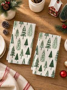 2pcs Christmas Minimalist Christmas Tree Pattern Kitchen Towels, Soft Polyester Material Dish Cloths, Suitable For Kitchen Decor, Kitchen Cleaning, Holiday Party Decoration, Kitchen & Bathroom Supplies Home Essentials, Home Decor, Housewarming Gift - Multicolor - View 5