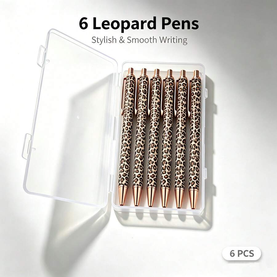 7/4pcs Leopard Print Highly Attractive Retractable Pen Set, (Includes 6/3 Pens + 1 Pen Box), Paired With 1.0mm Black Ink Refill, Vintage Neutral Pen, Back To School Stationery, Suitable For Students Practice And Office Use, Boxed For Personal Use Or Gift Giving