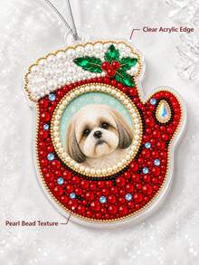 Custom Photo Pearl Bead Painting Ornament, Christmas Glove Design Hanging Pendant, DIY Hand Craft Kit, Personalized Photo Keepsake Christmas Tree Decor Holiday Gift For Pet Owners - Multicolor - View 4