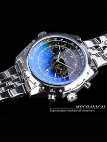 JARAGAR 1pc Men's Automatic Mechanical Sports Watch, Multi-Function Date Display, Stainless Steel Band, Business Fashion Men's Watch, Top Brand Wristwatch - Black - View 8