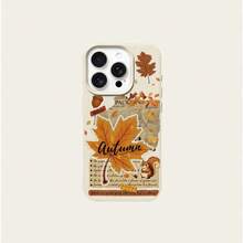 1pc TPU Material Squirrel Maple Leaf Vintage Autumn Fragment Pattern Phone Case Suitable For IPhone 17 Pro Max/17/16 Pro Max/15/13/12/11/ S20 FE/A15/S24/A55/ Note 11/Note 12/Note 13 Pro Full Coverage Anti-Drop Soft Shell Phone Protective Cover - White - View 5