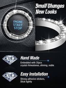 12pcs Shiny Rhinestone Women's Car Interior Decoration Set, Includes 15-Inch Universal Crystal Steering Wheel Cover, Seat Belt Pads, Cup Holder Coasters, Air Vent Decor, Diamond Decorative Rings, Available In Black And White - Style a - View 7