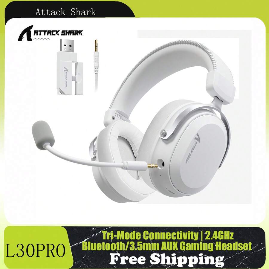 ATTACK SHARK L30PRO Wireless Gaming Headset, 7.1 Surround Sound, 50mm Driver Unit, 20ms Low Latency, Detachable Noise-Cancelling Microphone, Aluminum Alloy Body, Four Connection Modes - View 1