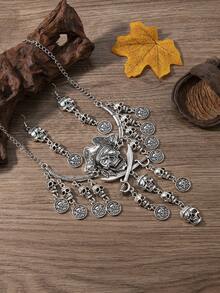 1 Set Halloween Party Jewelry Set, Skeleton Pirate Style Women's Necklace And Earrings Set - Multicolor - View 5