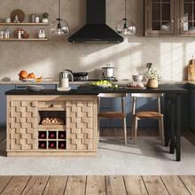 360° Rotating Kitchen Island And Sideboard 120–197 Cm With Patchwork Doors, Removable Wine Rack And Drawers, 2 Colors (Light Oak / Black) - Natural Color - View 2