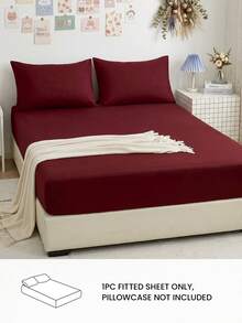 1pc Solid Color Fitted Sheet, Mattress Protector, Mattress Cover, Deep Pocket Design, Soft & Breathable, Fits Various Bed Sizes - Twin, Full, Queen, King - Burgundy - View 2