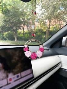 Creative Circular Flower Car Hanging Ornament, Creative Car Rearview Mirror Decorative Pendant, Car Interior Hanging Accessory - A - View 8