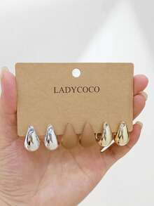 LADYCOCO 1組3對時尚可愛多色水滴耳鉤耳環，適合女性日常配戴 - 彩色 - 查看 4