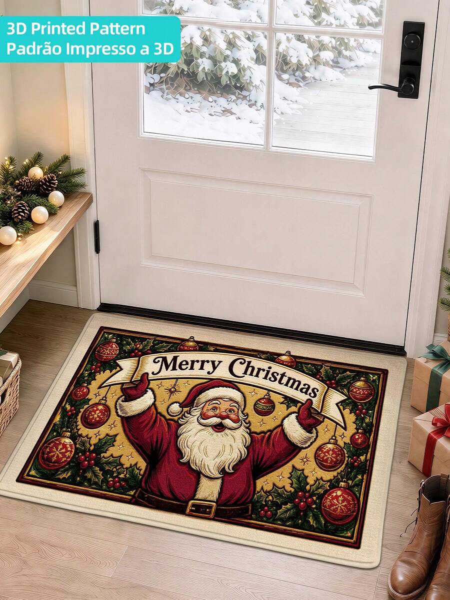 1pc 3D Printed Door Mat Kitchen Rug Christmas Front Door Welcome Mat Runner Area Rug TPR Backing Non-Slip Floor Mat Suitable For Bathroom Indoor Hallway Bedroom Living Room Side Floor Mat Machine Washable Easy To Clean Entryway Mat Home Decor - Multicolor - View 1