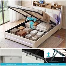 Modern Double Bed Frame 137x190cm, Upholstered Platform Bed With RGB LED Headboard And Storage Shelf, White Bed With Wood Slats, APP & Remote Control LED Lights, No Box Spring Required - White - View 5
