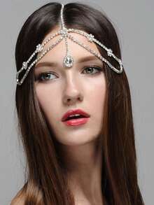 1pc/Set Tassel Hair Chain, Fashionable Luxury Rhinestone Hair Accessory, Women Stage Performance Decoration, Headpiece, Head Jewelry, Bride To Be, Hair Accessories For Women - Multicolor - View 8