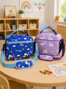 1pc Colorful Cartoon Print Large Capacity Insulated Lunch Bag, Portable Handheld One Shoulder Crossbody Thermal Bag With Shoulder Strap, Bento Box Bag, Suitable For Work And Outdoor Activities, Back To School Supplies - Multicolor - View 4