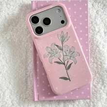 1PC Korean Style Nude Grey Lily Flower Lanyard Phone Case Compatible With Apple 17 Pro Max, New 16 Pro Max, 15 Pro, 14 Pro, 13 Pro/12 Pro, Premium Aesthetic Shockproof Protective Cover - Multicolor - View 3