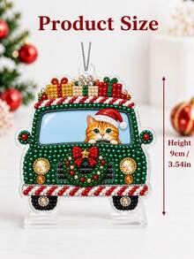 Custom Photo Pearl Bead Painting Hanging Ornament, Xmas Truck With Cute Santa Cat Pattern Pendant, DIY Craft Kit For Christmas Tree Decoration And Festive Souvenir - Multicolor - View 8