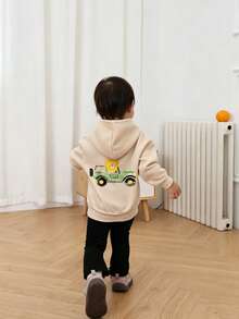Baby Boy Casual Hooded Sweatshirt, Long Sleeve Cozy Pullover Tops, Infant All Season Daily Wear - Apricot - View 3