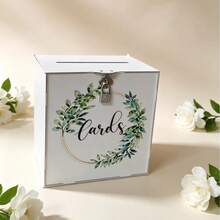Wedding Card Box White Acrylic With Lock, Wedding Guest Sign-In Box, Mori Style Guest Greeting Card Storage Box - 1PC - View 3