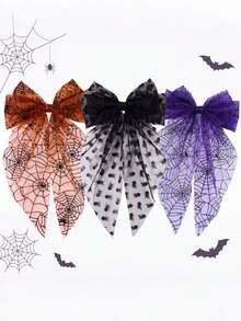 MH 1pc/3pcs Women's Bowknot Multi-Color Halloween Spider Web Spring Hair Clip Back Of Head Bun Hair Clip Suitable For Holiday Use - Multicolor - View 8