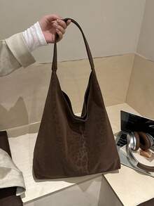 2026 Fashion Solid Color Leopard Print Commuter Tote Bag Minimalist Niche Design Underarm Bag Chic Large Capacity Shoulder Bag - Coffee - View 3