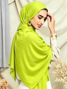 1PC Women's New Large Size Hijab Headscarf Long Scarf Solid Color Casual Soft - Grass Green - View 2